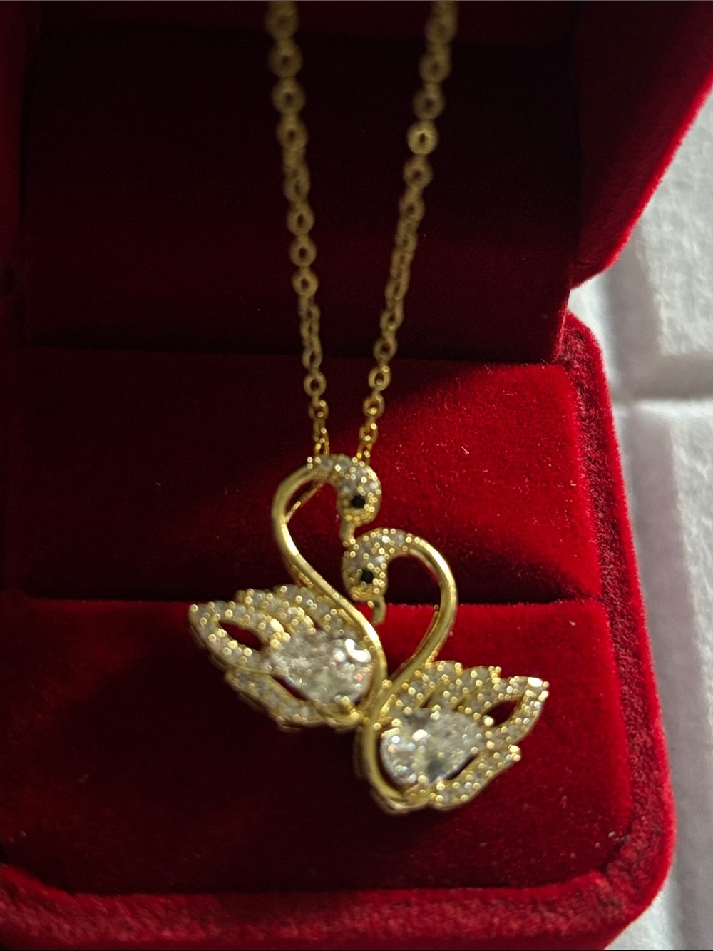 18” Gold-Tone Double Swan Crystal Pendant Necklace